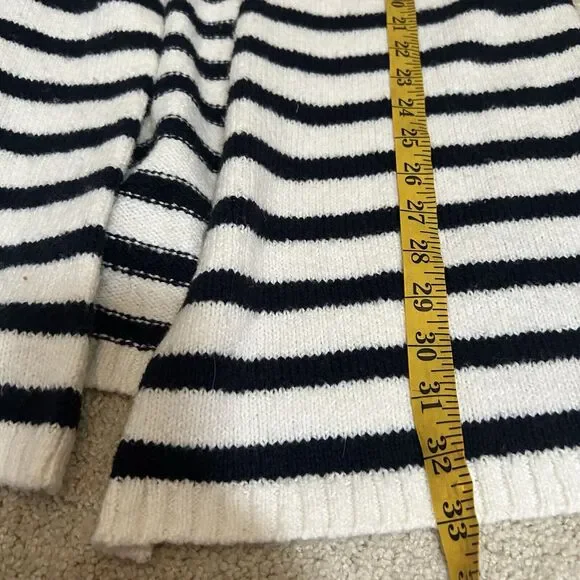 J Jill Long Sleeve Open Cardigan Sweater Cream Navy Blue Striped Size Small - Picture 6 of 7